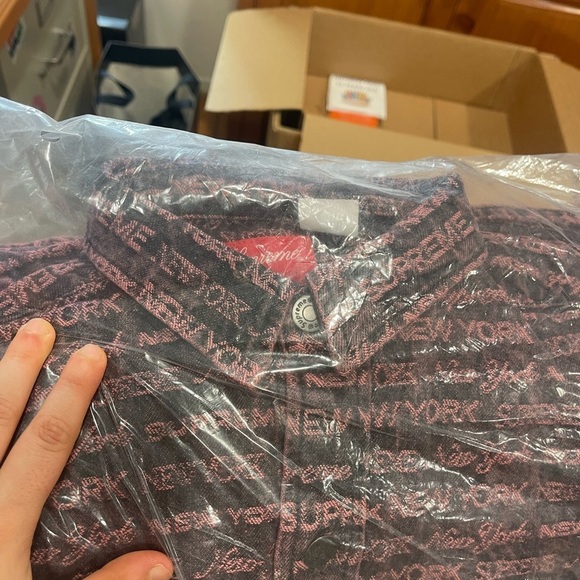 NWT Supreme Multi Type Denim Jacquard Button down shirt in purple size small - Picture 8 of 10